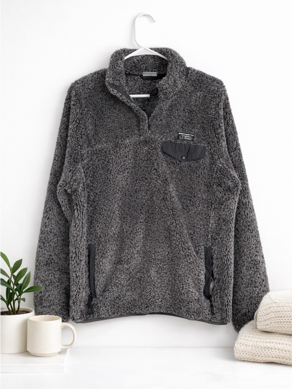 (L) L.L. Bean • Grey Hi Pile Fleece Pullover